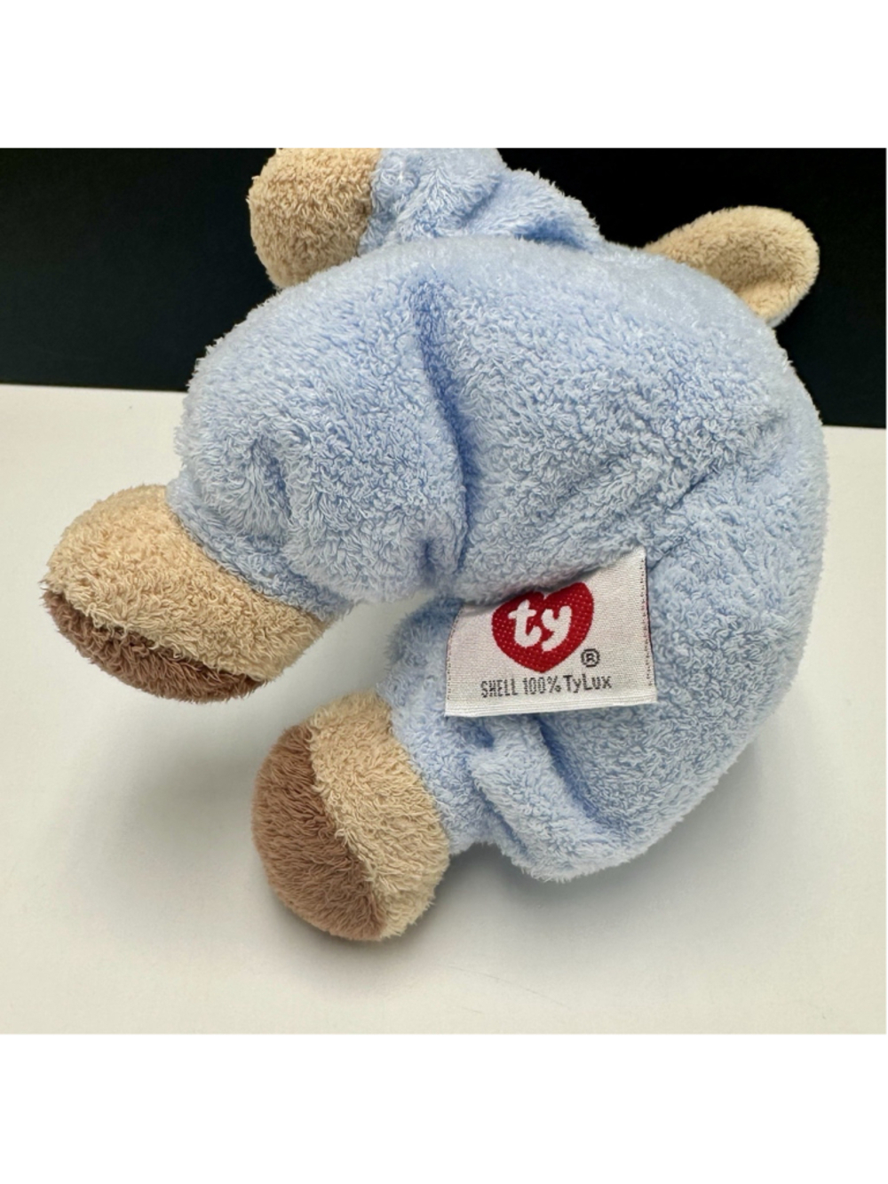 Ty Pluffies Baby PJ Bear Blue Bunny Non-Removable Pajamas Plush 2005 Lovey 8” - Picture 7 of 9
